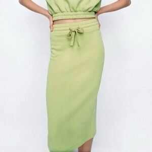 Zara Tie Waist Lime Green Sweater Midi Pencil Skirt